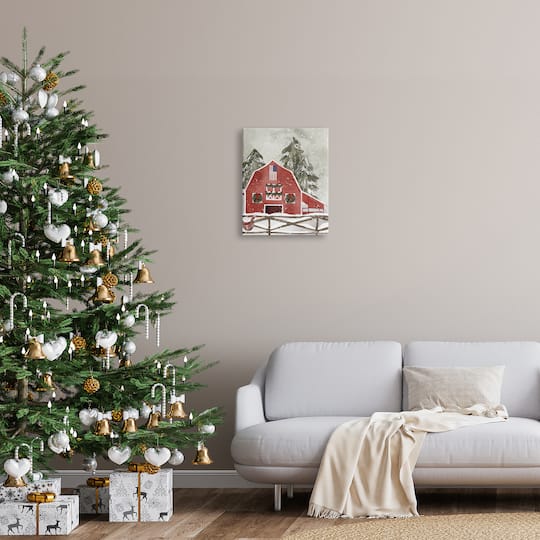 Stupell Industries Americana Barn Holiday Snow Scene Canvas Wall Art